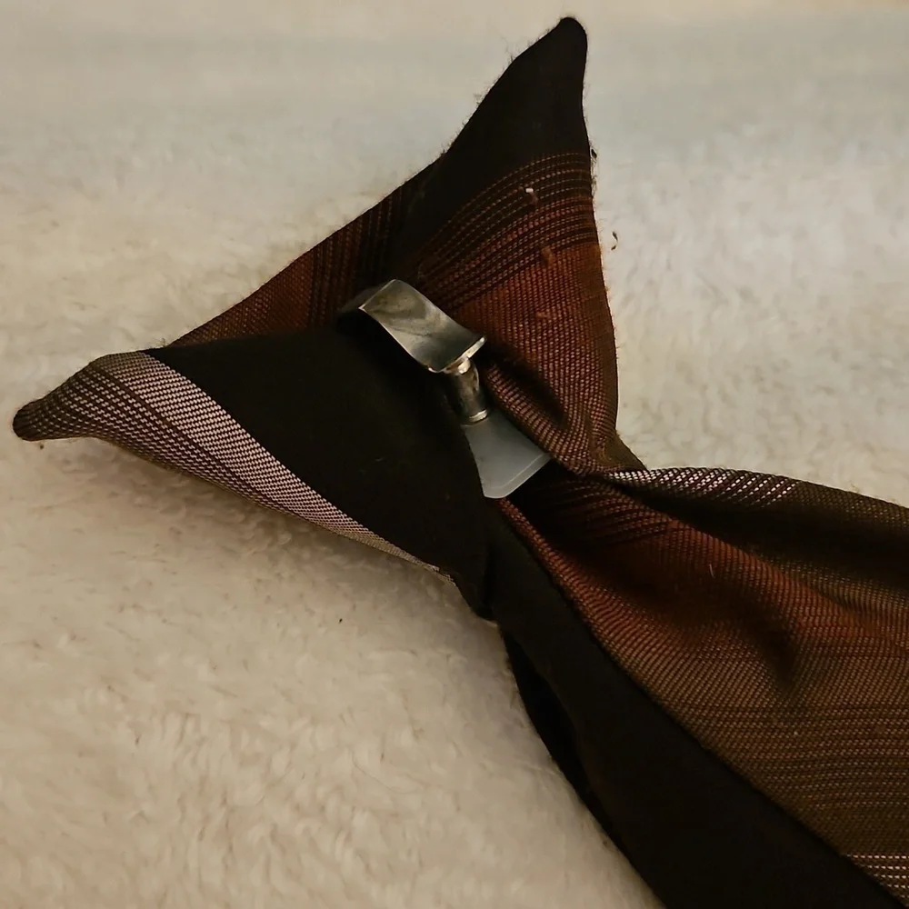 3/$30 DON LOPER 1980s Brown and Orange Striped Ombre Skinny Clip-on Tie